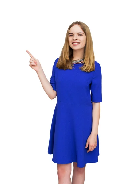 Портрет женщины в синем платье — стоковое фото