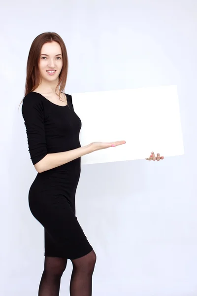 Retrato mujer feliz en vestido negro — Foto de Stock