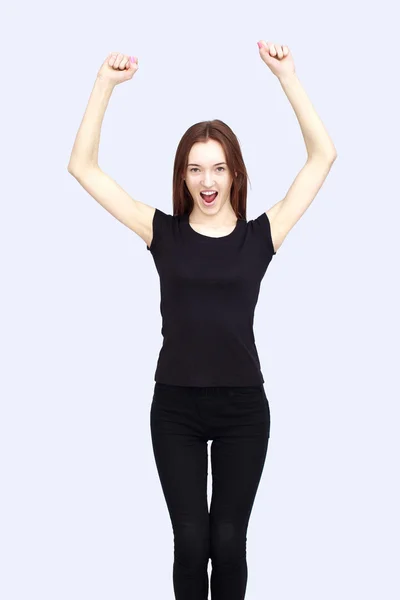 Portrait of happy woman in black — Stock Photo, Image