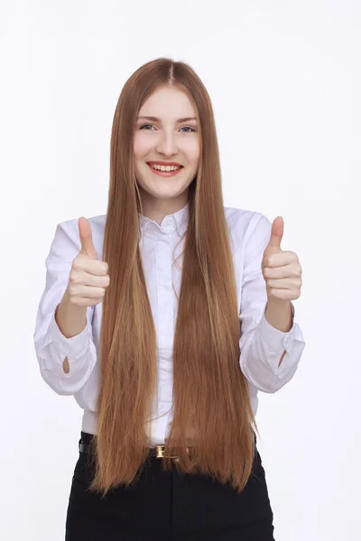 Mooie jonge gelukkig Glimlachende zakenvrouw — Stockfoto