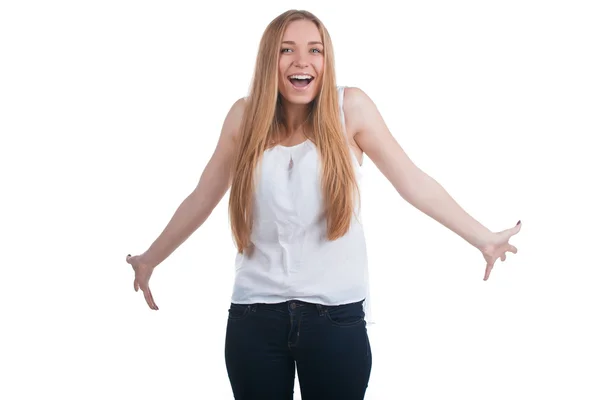 Ragazza con la mano aperta ad abbracciare — Foto Stock