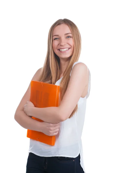 Trabajadora de oficina mujer con carpeta — Foto de Stock