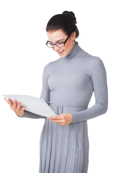 Smiling woman with documents — Stock Photo, Image
