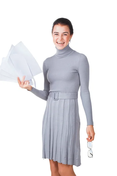 Mujer sonriente con documentos — Foto de Stock