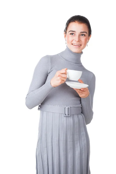 Chica con taza de porcelana — Foto de Stock