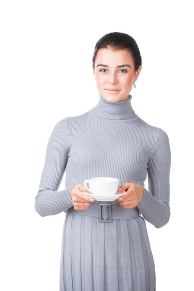 Chica con taza de porcelana — Foto de Stock