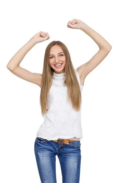 Jovem feliz isolado no fundo branco — Fotografia de Stock