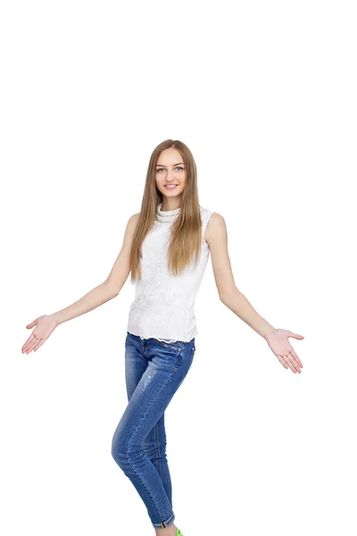 Jovem feliz isolado no fundo branco — Fotografia de Stock