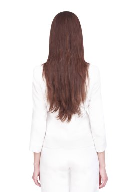 Beyaz arka planda izole edilmiş genç bir kadın