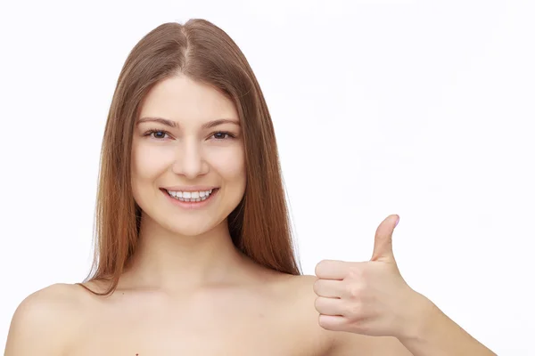 Mujer joven feliz aislada sobre fondo blanco —  Fotos de Stock