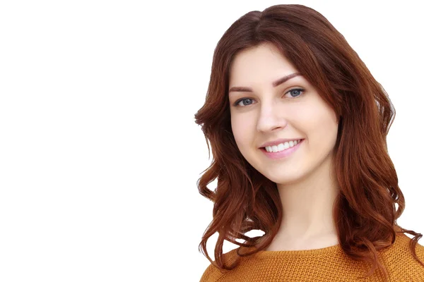 Pretty girl in orange sweater — Stock Photo, Image