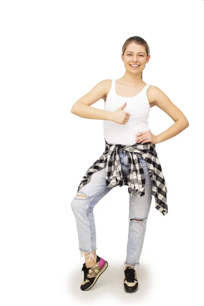 Jovem feliz isolado no fundo branco — Fotografia de Stock