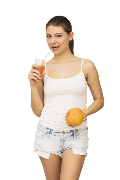 Mulher feliz com fruta — Fotografia de Stock