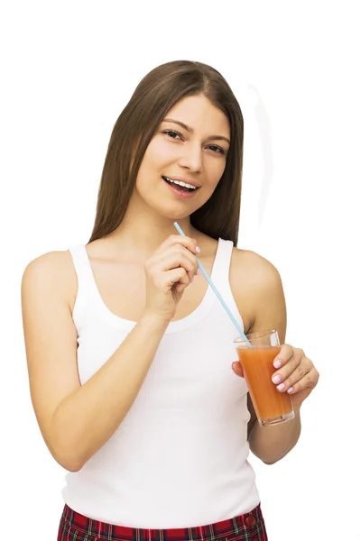 Meyve suyu ile mutlu kadın — Stok fotoğraf
