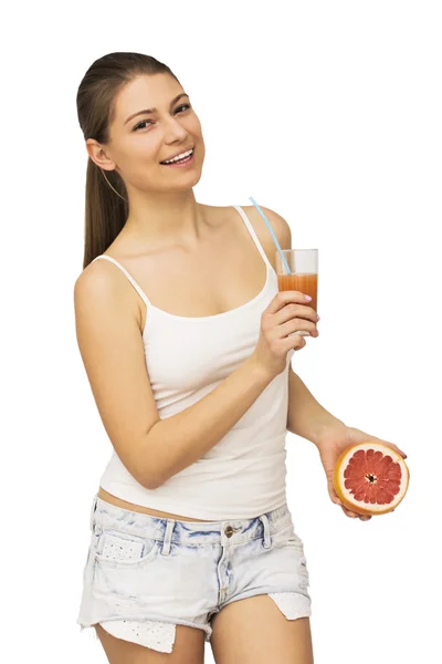 Mulher feliz com fruta — Fotografia de Stock