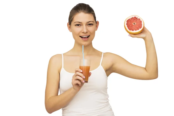 Mulher feliz com fruta — Fotografia de Stock