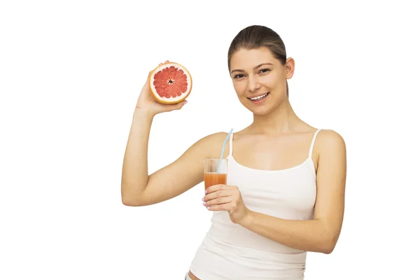 Mulher feliz com fruta — Fotografia de Stock