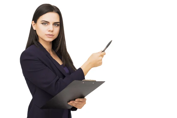 Mujer joven feliz aislada sobre fondo blanco — Foto de Stock