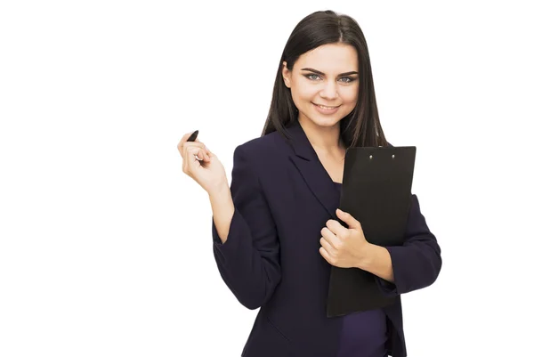 Mujer joven feliz aislada sobre fondo blanco — Foto de Stock