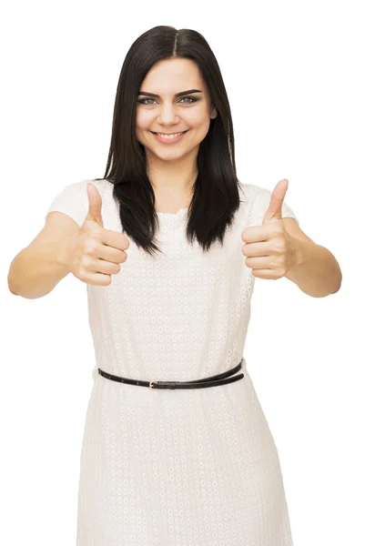 Šťastná mladá žena izolovaných na bílém pozadí — Stock fotografie