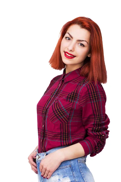 Cabeza roja bonita en camisa — Foto de Stock