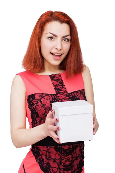 분홍색 상자에서 아름 다운 여자 — 스톡 사진