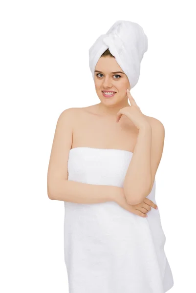 Young beautiful woman wrapped in towel — Stock Photo, Image