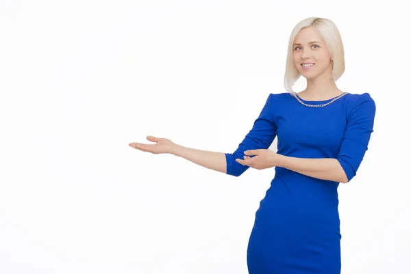 Gelukkig jonge vrouw geïsoleerd op witte achtergrond — Stockfoto