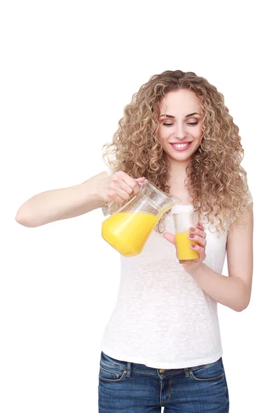Meyve suyu ile mutlu kadın — Stok fotoğraf
