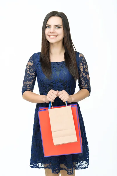 Attractive girl with bags — Stock Photo, Image
