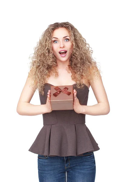 Young woman with gift — Stock Photo, Image