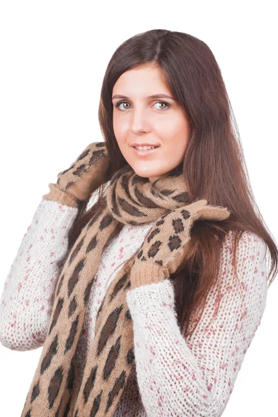 Portrait of a young girl in scarf and mittens — Stock Photo, Image