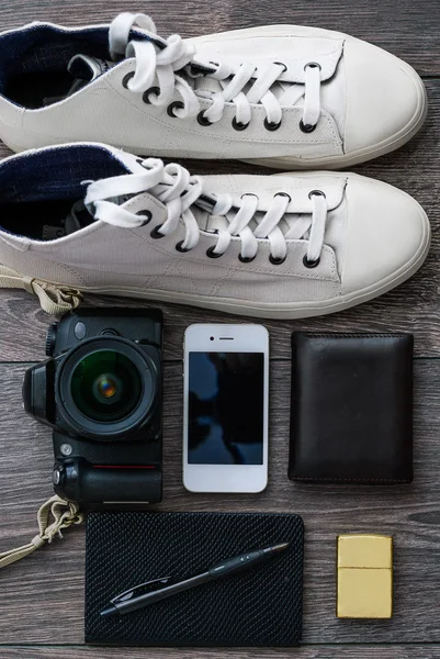 Different objects on wooden background — Stock Photo, Image