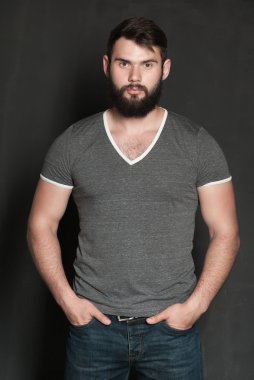 Sakallı yakışıklı bir adamın portresi.