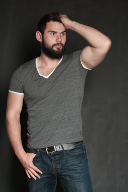 Sakallı yakışıklı bir adamın portresi.