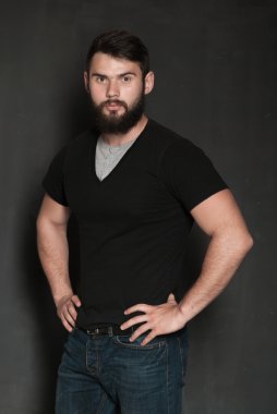 Sakallı yakışıklı bir adamın portresi.