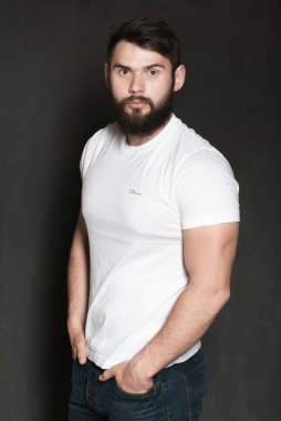 Sakallı yakışıklı bir adamın portresi.