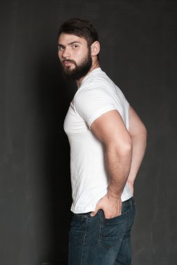 Sakallı yakışıklı bir adamın portresi.