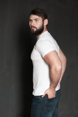 Sakallı yakışıklı bir adamın portresi.