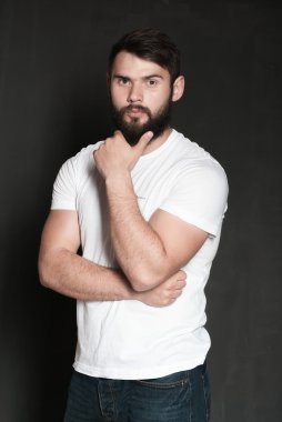 Sakallı yakışıklı bir adamın portresi.