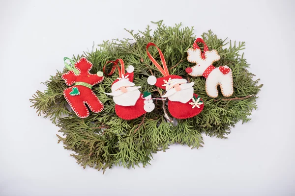 Christmas felt fabric deers and santa clauses — Stock Photo, Image