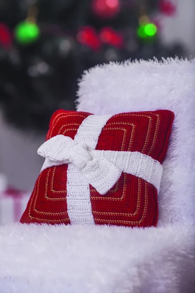 Christmas holiday pillow with bow — Stock Photo, Image