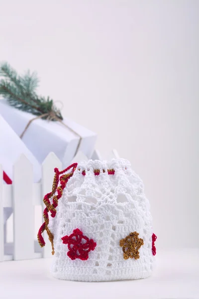 Christmas knitted toy present — Stock Photo, Image