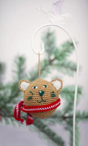 Christmas knitted bear — Stock Photo, Image