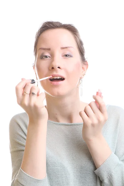 Sensual young woman with lipstick gloss — Stock Photo, Image