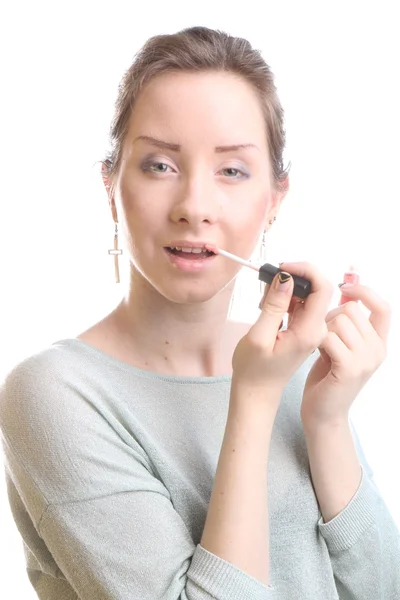 Zmysłowy młoda kobieta z szminka połysk — Zdjęcie stockowe