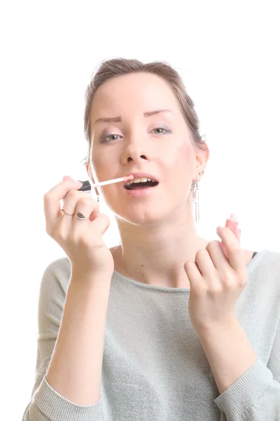 Sensual young woman with lipstick gloss — Stock Photo, Image