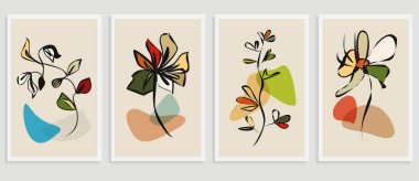 Çağdaş el çizimleri çiçek tasarımı öğeleri, kapak için modern sanat, davetiye, tebrik kartı, poster ve broşür..