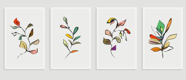 El çizimi biçiminde soyut çiçek seti.