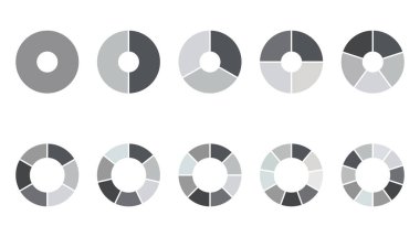 Yuvarlak siyah düğmelerden oluşan simgeler. Beyaz bir arka planda izole edilmiş. Vektör çizimi. 10 saniye..